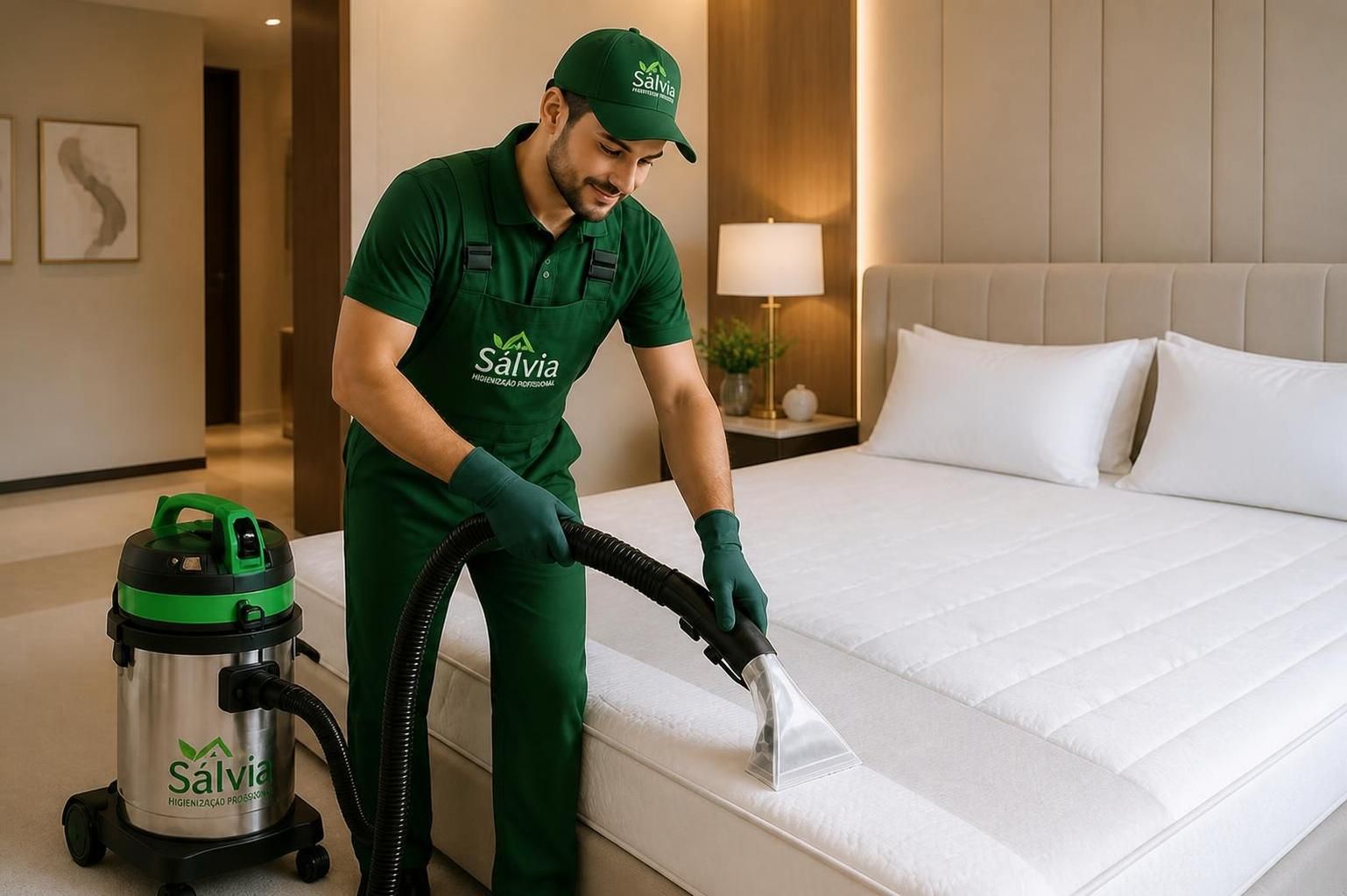 Aplicação de higienização profissional em colchão